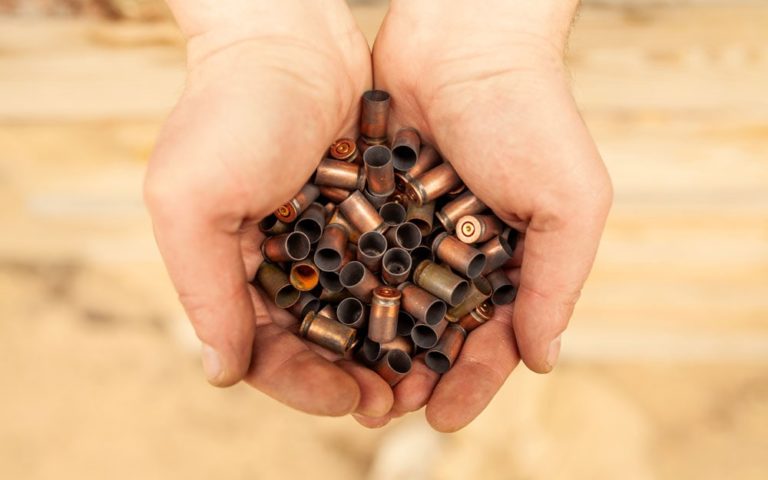 Cases of cartridges in the hands